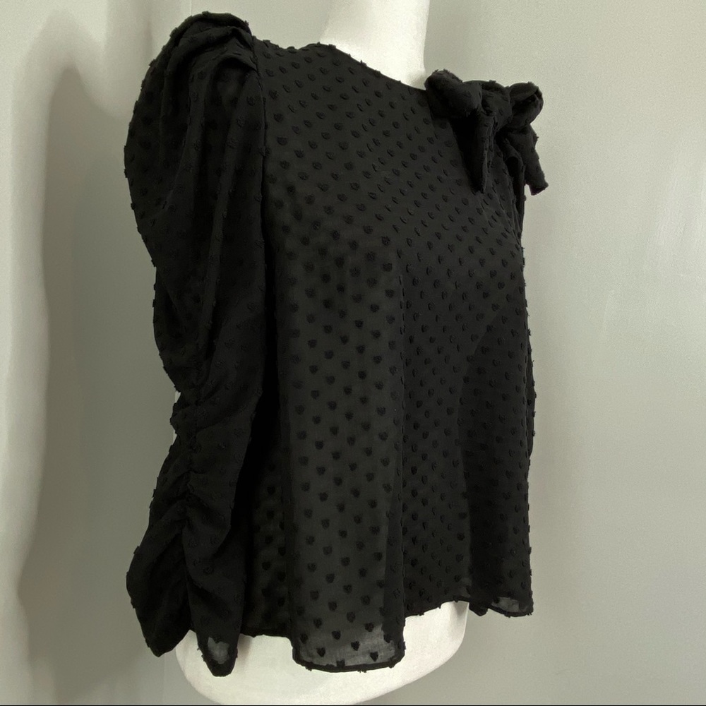 Zara Women’s Victorian Shoulder Tie Puff Sheer Blouse Black Swiss Dot Top XS - Picture 2 of 9